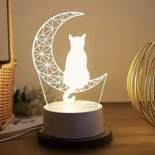 3D LED Light Cat Moon White