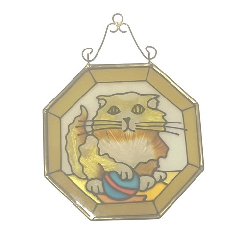 Stained glass cat - octagon, sun