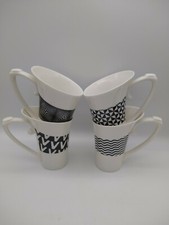 4 x Blac Design Inc. Monochrome Geometric Mugs Black White Asymmetrical Art Deco