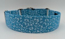 1.5" Wide Martingale Dog Collar Blue Floral Greyhound Lurcher Saluki Whippet