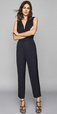 Designer REISS Azra jumpsuit size 12 --BRAND NEW-- navy jacquard with pockets