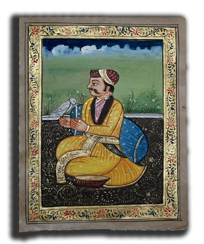 Mughal king holding pigeon - holding,
