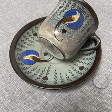 RARE ROYAL DOULTON TITANIAN CUP AND SAUCER * BIRDS OF PARADISE * Art Deco 1920s 