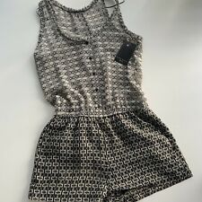 WOMENS PLAYSUIT Chiffon ZARA Black Cream SMALL NEW BNWT £39 Summer Short Suit
