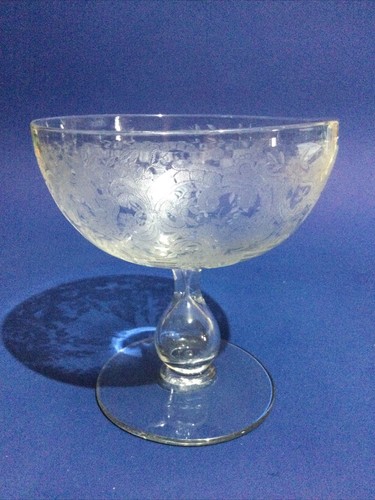 Antique glass etched footed - etched,