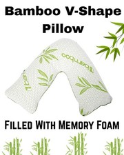 V-Shaped Memory Foam Bamboo Pillow Orthopaedic Back and Neck Pregnancy Supported
