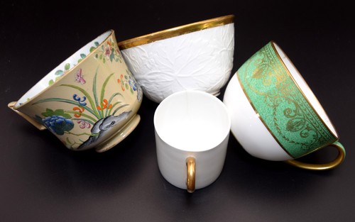 Four 19th century hand painted - four,