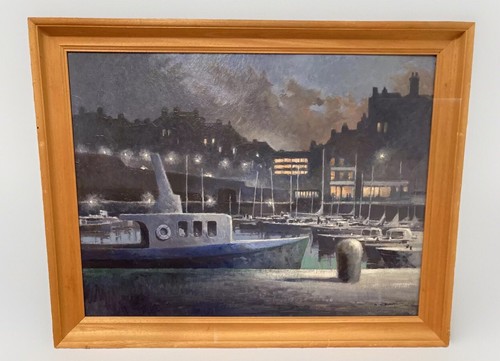 Vintage oil painting harbour - vintage,