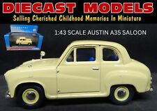1956-1968 AUSTIN A35 IN CREAM; 1:43 SCALE VANGUARDS DIECAST MODEL + PLINTH & BOX