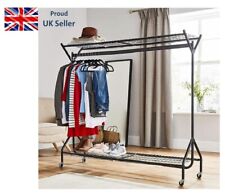 Duty Clothes Rail with Shoe Rack Shelf and Hat Stand - Black. (6x5ft)