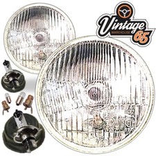 CLASSIC CAR 5 3/4 or 5.75 INCH HEADLIGHTS HALOGEN WITH H4 BULB & PILOT ONE PAIR