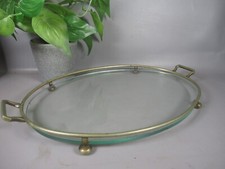 vintage solid brass oval glass display tray 30s 40s