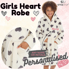 Personalised Girls Heart Hooded Robe Fleece Snuggle Warm Comfy Dressing Gown UK