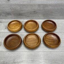 6 x Vintage Teak Wooden Bowls Retro 1970s Turned Wood Salad Serving Bowls