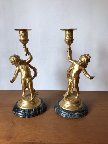 Pair gilt metal candle - pair, of
