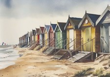 Beach Huts Watercolour Print