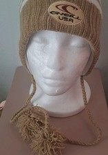 O'Neill USA Beanie Hat Pom Pom Ear Flap Tassel Knit Striped Winter Ski Snowboard
