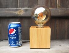 Modern Contemporary Small Square Wooden Table / Bedside Lamp Base Filament Bulb