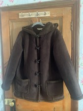 L.L. Bean Women’s Size Large Brown Sheepskin Style Fleece Jacket Coat, Hooded
