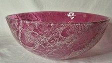 Vintage Large Handblown Glass Console Fruit Bowl Red Pink White 29cm Dia Ex Cond
