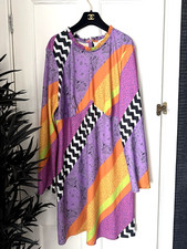 Never Fully Dressed UK Size 20  Purple Orange Clash Print Long Sleeve Dress