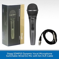 Stagg SDMP15 Dynamic Vocal Microphone Switchable Wired DJ Mic with 6m XLR Cable
