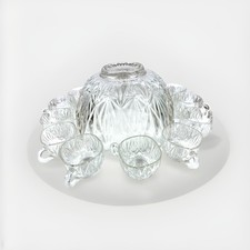 Hazel-Atlas Williamsport square punch bowl set in clear pressed glass Set Of 11