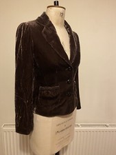 JOHN ROCHA PETITE SIZE 8 VEVEL JACKET BLAZER SILK BLEND GATHERING FITTED BROWN