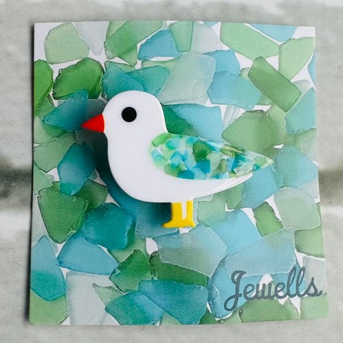 Seaglass seagull resin brooch - seaglass,