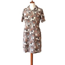 Vintage 60s Japanese Shirt Dress Geometric Floral Retro Indie Mod 14