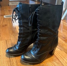 Black lace up heeled Boots