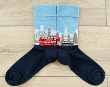 Seamless London Skyline Red Bus Big Ben Socks, Novelty Fun Gift Unisex Socks