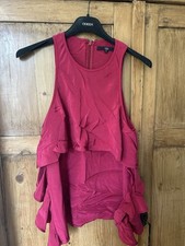 Tibi Raspberry Silk Ruffle Vest Top