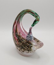 Vintage Glass Swan & Cygnet Avondale Sculpture Pink Green Art Glass