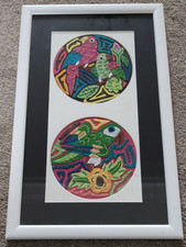 Panamanian Mola Panama Textile Art 2 Bird Patches Framed Pictures Art Colourful