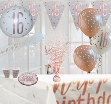 Rose gold white silver 16th birthday party decorations balloons bunting banners