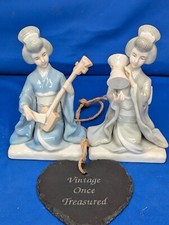 2x GEISHA GIRL MUSICIAN Figurines * DRUM & SHAMISEN * John Jenkins Porcelain EXC