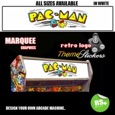 Pacman white Arcade Artwork Marquee Stickers Graphic / All Sizes  