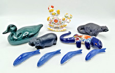 VINTAGE ANIMAL CERAMICS & 2 RESIN JOB LOT. DUCK. HIPPO. OTTER. FISH. LIZARD. RAM