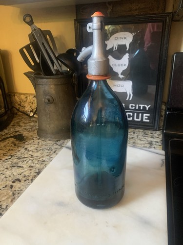 Vtg romania blue glass seltzer - vtg,