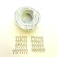 Net Curtain Wire White Window Cord Cable With FREE HOOKS & EYES -Various Lenghts