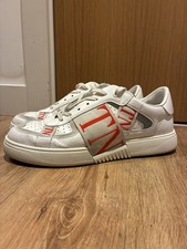 Men’s white red Valentino stripe leather trainers size 9.