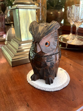 Antique/Vintage Old/Treen/ Wooden Black Forest Owl Inkwell c1930's George V
