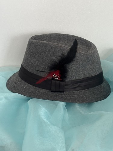 Grey feathered trilby - feathered, hat