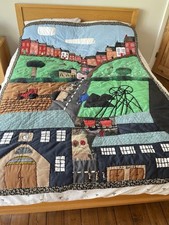 Lge Quirky & Unusual Handmade Farm Road Buildings Play Mat Fabric Wool 75” x 53”
