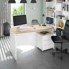 Bronte White and Canadian Oak Effect Contemporary Office Desk With 3 Drawers