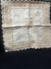 Vintage Cushion Cover, Hand Embroidered, Crochet Lace. Cotton