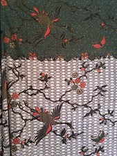 Vintage Batik Cotton Fabric - Indonesian - Green/Red/Cream - 175cm l x 107cm w