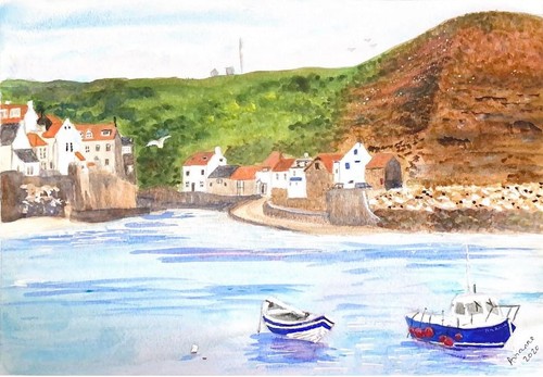 Staithes scene watercolour