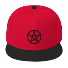 Black Wiccan Witchcraft Pentagram Embroidered Flat Bill Cap Snapback Hat
